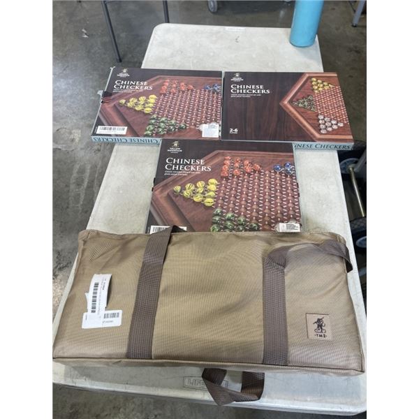 3 AS NEW YELLOW MOUNTAIN CHINESE CHECKERS SETS AND TRAVEL MAHJONG SET