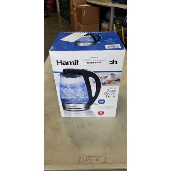 HAMILTON BEACH 1.7L GLASS ELECTRIC KETTLE - TESTED WORKING