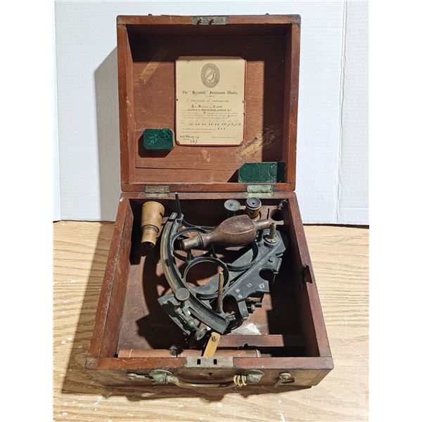 Vintage Hezzanith Heath & Co London Maritime Sextant w/ Original Wooden Case & 1939 Certificate