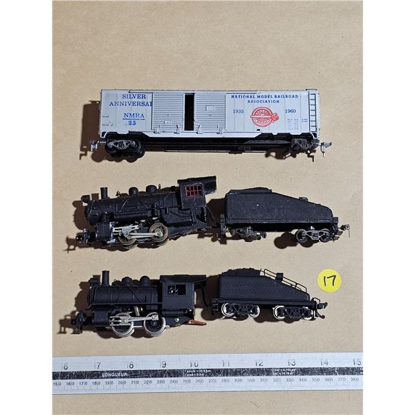 Vintage Model Train Lot with NMRA 25th Anniversary Boxcar and Two Steam Locomotives