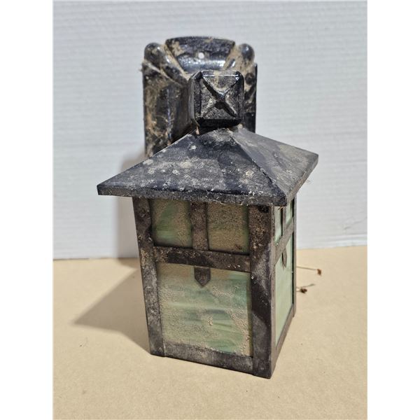 Vintage Mission Arts & Crafts Wall Lantern - Green Slag Glass