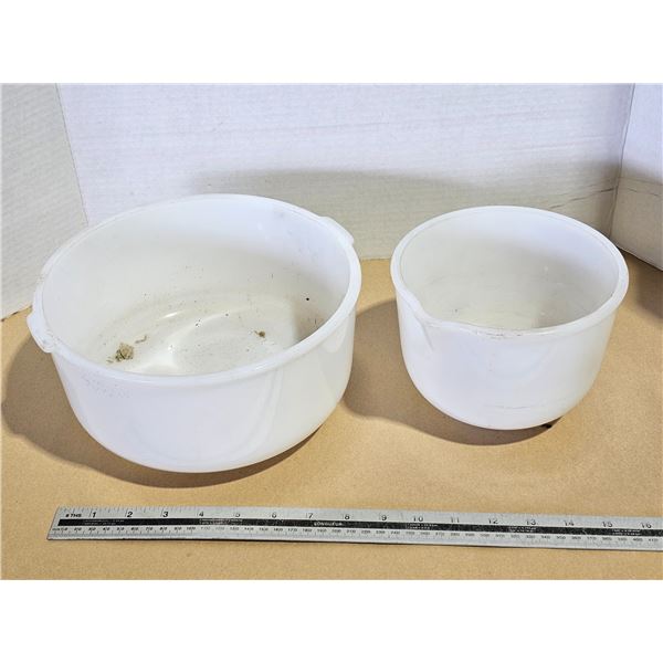 Vintage Sunbeam Glasbake Milk Glass Mixing Bowls Large & Small Set of 2