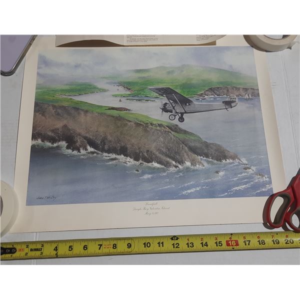 Vintage aviation print titled "Landfall" by artist John T. McCoy, depicting Charles Lindbergh[x=#821