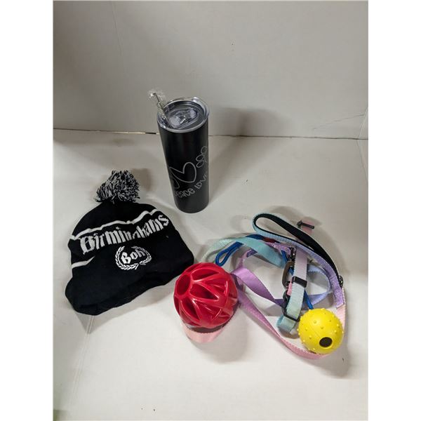 mixed lot "new" toque, water bottle, dog toys and accessories