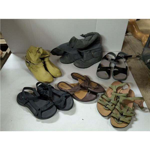 4 womens open toe shoes, 2 boots, all size 8