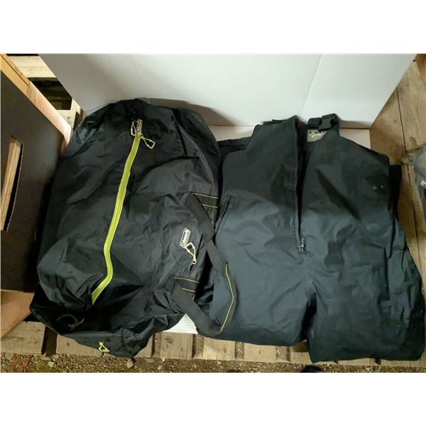 XXL snow pants, missing one strap, coleman duffel bag