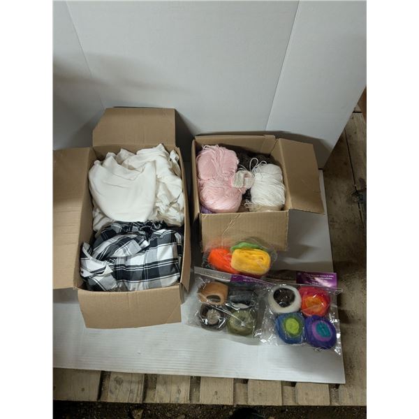 Two boxes mixed knitting and sewing supplies,