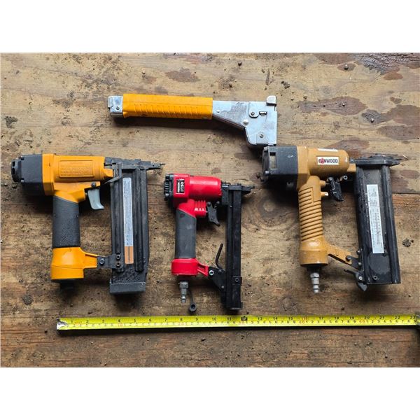 3 nail guns and roofing stapler