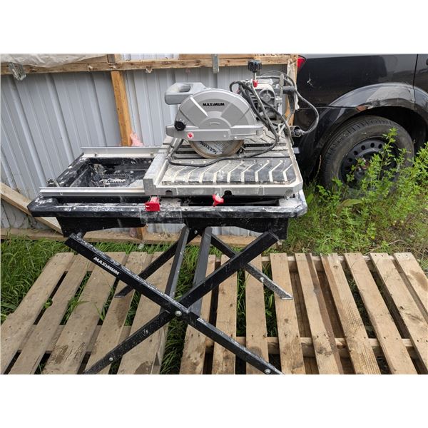 Sliding wet tile saw, mastercraft maximum, 7". With stand and water basin