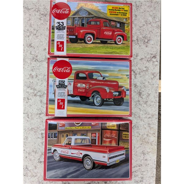 3 models trucks- 40's willy , 53 ford, 72 chevy-scale 1-25- sealed in box