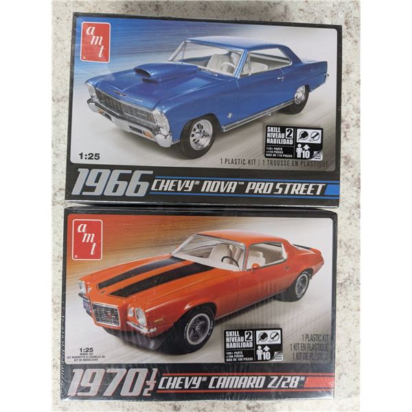1966 nova pro street amd 1970 1/2 camaro model cars- scale 1-25- sealed in box