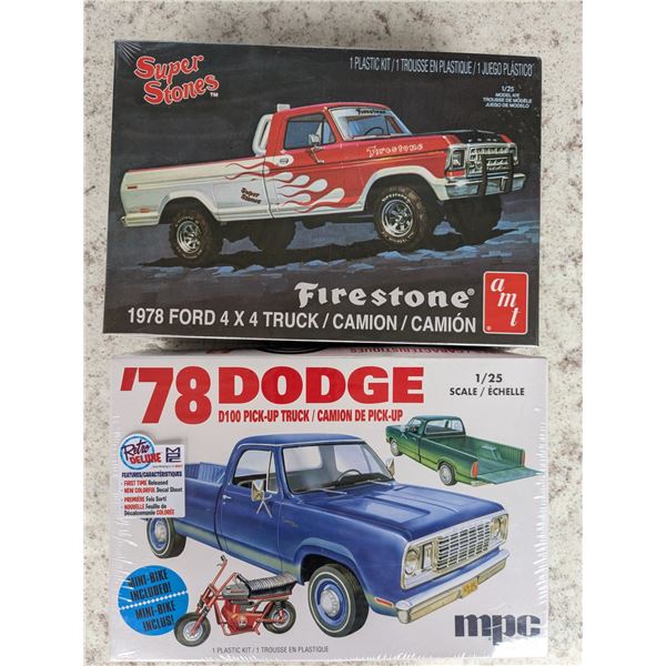 1978 dodge d100 with mini bikeand 1978 ford 4x4 firestone- models- sealed in box