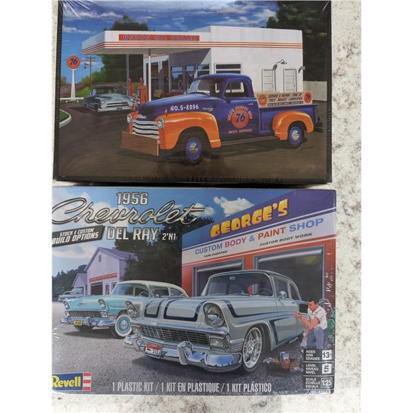 1956 chevy del ray 2 in 1 and 1950 chevy 3100 pick up truck models- 1-25 scale- sealed in box