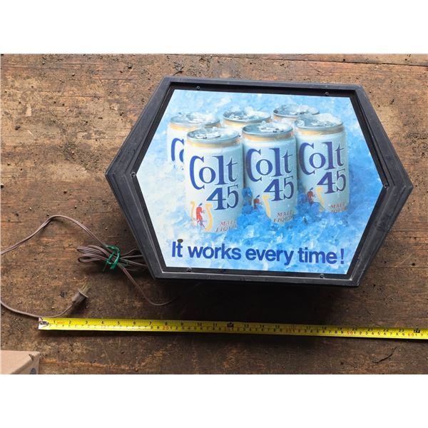 Light up advertising colt 45 beer sign- 16"L- untested - damaged