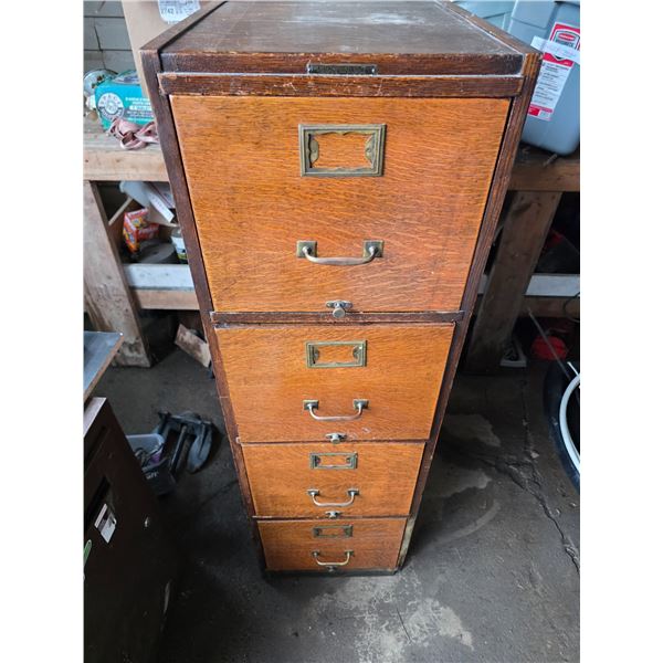 Wood filing cabinet- 27' by 16" by 53"H