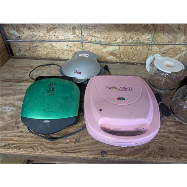 mixed kitchen appliances and utensils. Cupcake maker, george foreman mini, sandwich press, and more