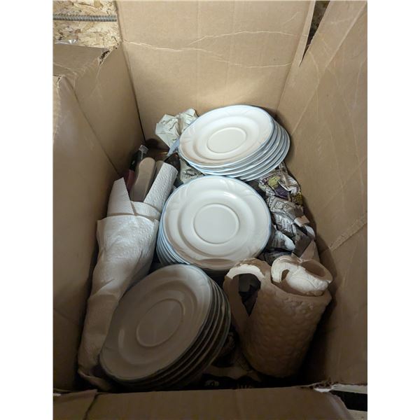 Dishes Lot, Saucers, RCMP commemorative wine glasses, steak knives