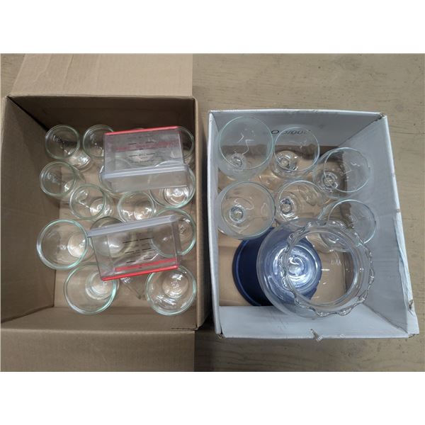 2 boxes mixed glassware,  candle holders, wine glasses, etc.