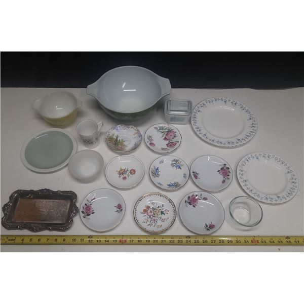 This collection of vintage dinnerware and accessories features various floral bone china patterns, i