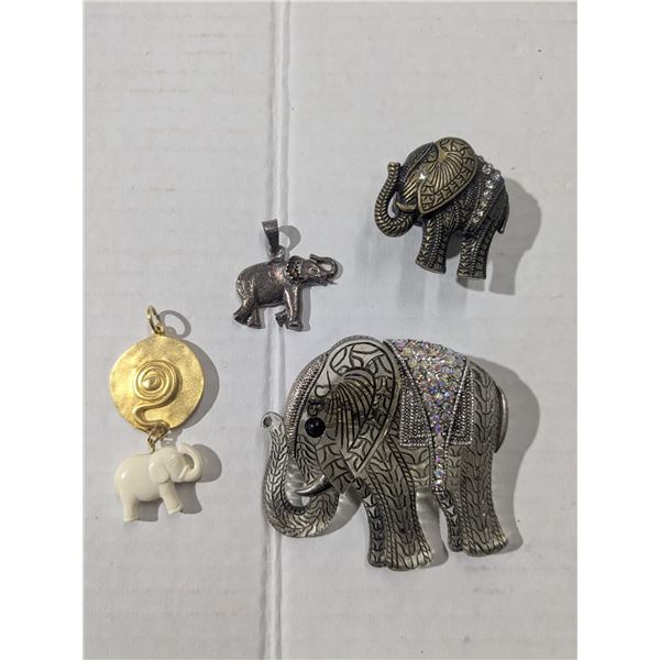 elephant ring, elephant brooch, 2 elephant pendants