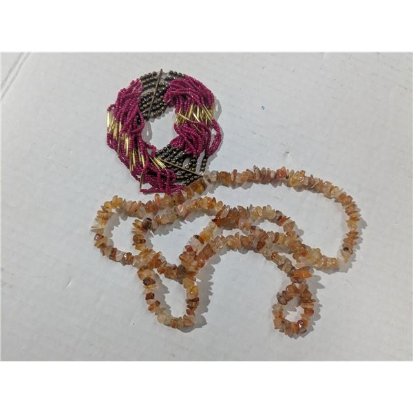 Multicolored stone necklace, beaded bracelet