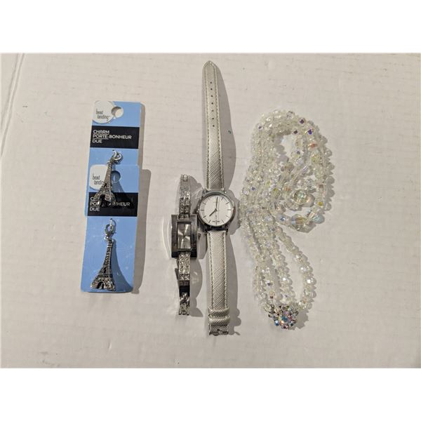 2 watches, 2 charms, necklace