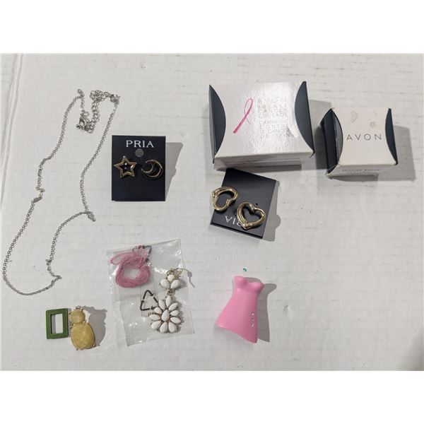 Embellished ring watch, cancer awareness necklace, earrings, extras