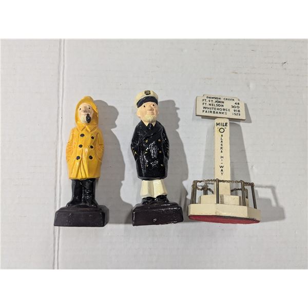 sailor and fisherman salt and pepper shakers, alaska highway mile 0 souvenier from dawson creek BC