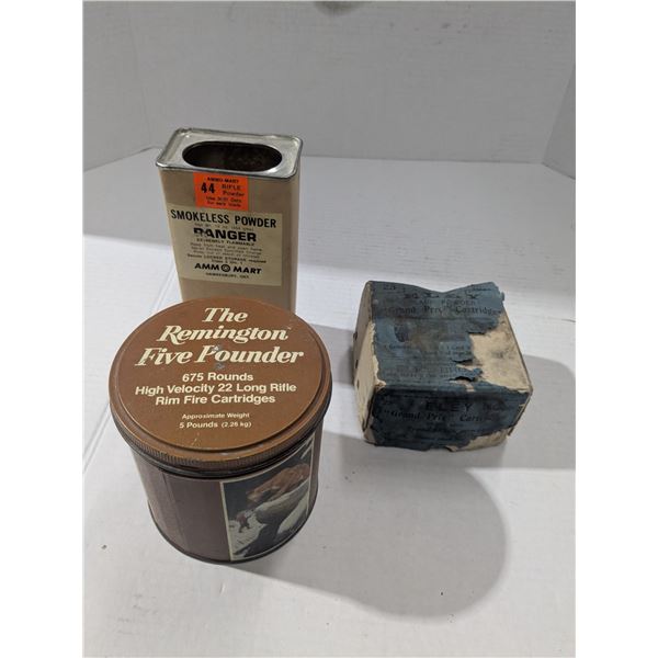 vintage containers, remington fivepounder, paper box for eley grand prix cartridges