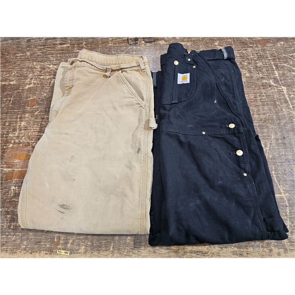 Black Carhartt Overalls & Khaki Work Pants – Both Size 42x32
