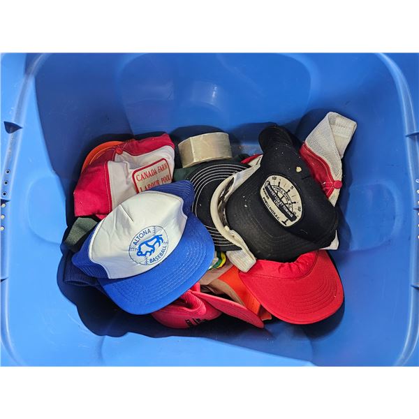 Lot of Assorted Caps in Tub, Roll of Packing Tape