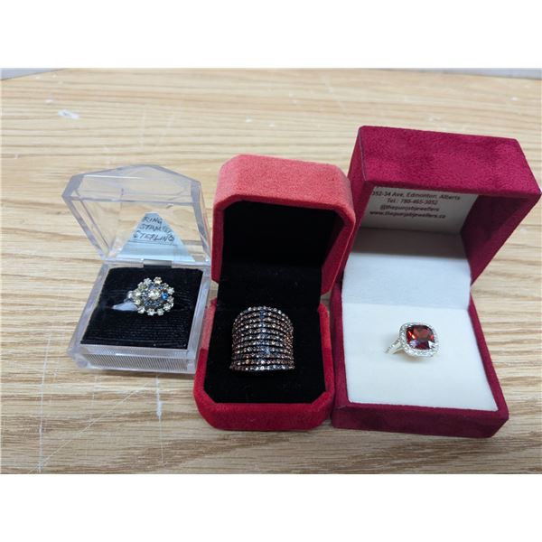3 silver tone rings