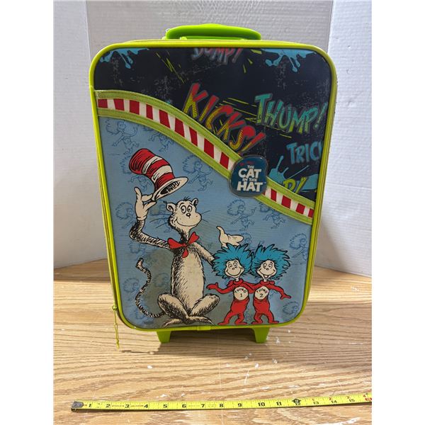 Cat in hat suitcase.