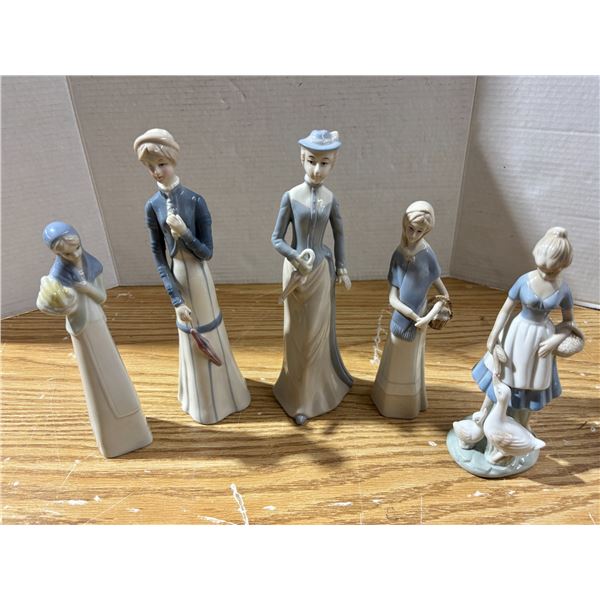 (5) ceramic statues of women wearing light blue
