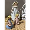 Image 3 : (2) large ceramic female statues, (2) small ceramic statues, (1) small doll on a stand