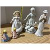 Image 4 : (2) large ceramic female statues, (2) small ceramic statues, (1) small doll on a stand