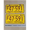 Image 1 : Pair 1967 Canada Centennial Sask Licence Plates