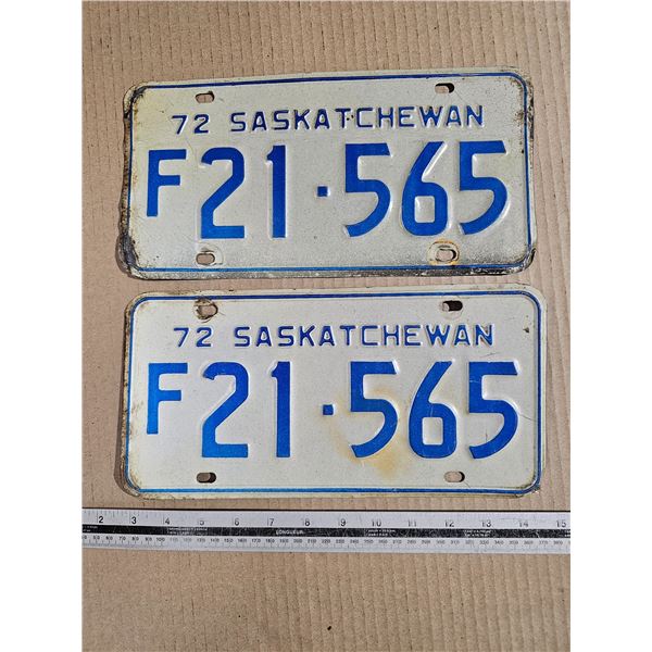 Pair 1972 Sask Farm Licence Plates