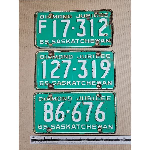 (3) 1965 Sask Diamond Jubilee Licence Plates