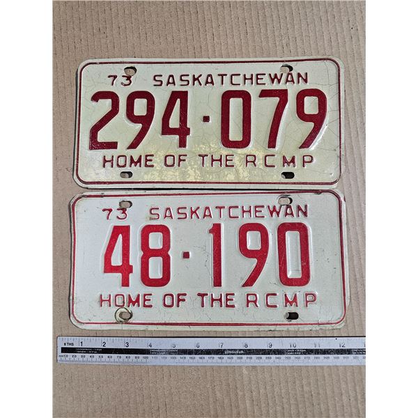 (2) 1973 “Home of the RCMP” Sask Licence Plates