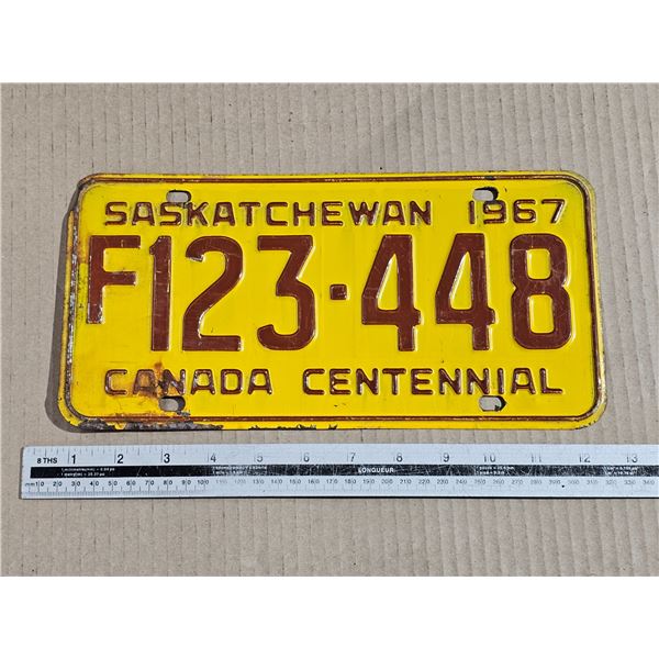 1967 Canada Centennial Sask Farm License Plate