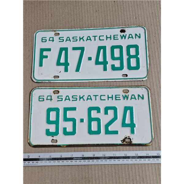 (2) 1964 Sask Licence Plates