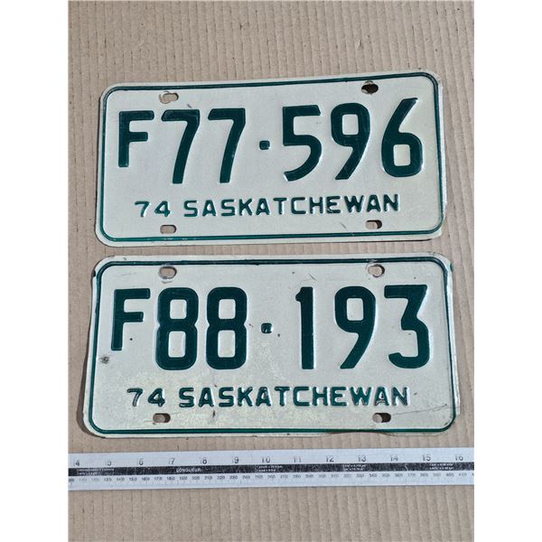(2) 1974 Sask Farm Licence Plates