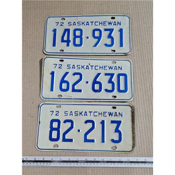 (3) 1972 Sask Licence Plates