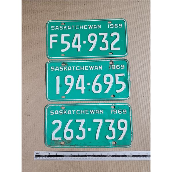 (3) 1969 Sask Licence Plates