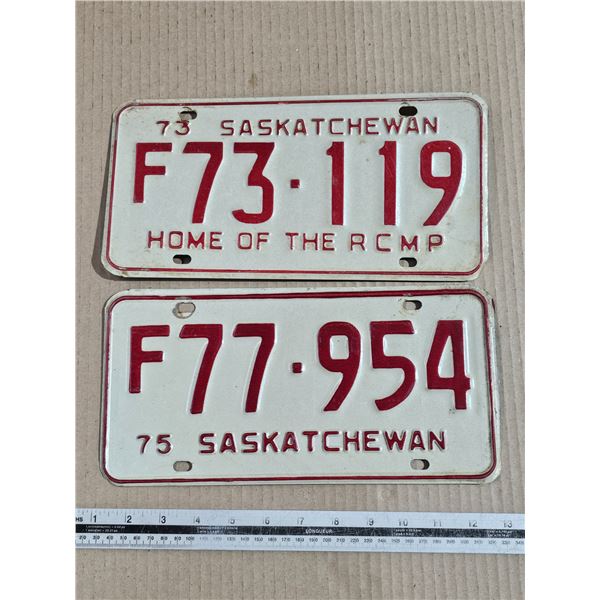 (2) 1973/1975 Sask Farm Licence Plates