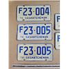Image 2 : (5) 1976 Consecutive (inc. 2 pairs) Sask Farm License Plates