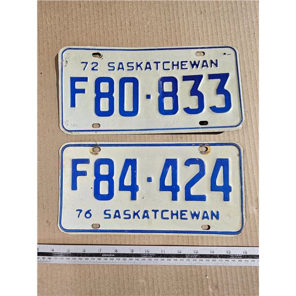 (2) 1972 /1976 Sask Farm Licence Plates