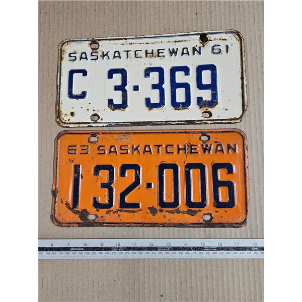 (2) 1961/1963 Sask Licence Plates