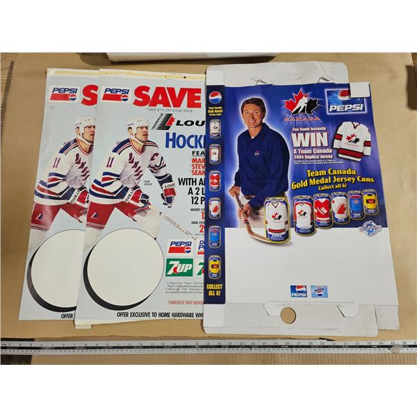 (3) Vintage Gretzky Team Canada & Messier Pepsi Advertising Items